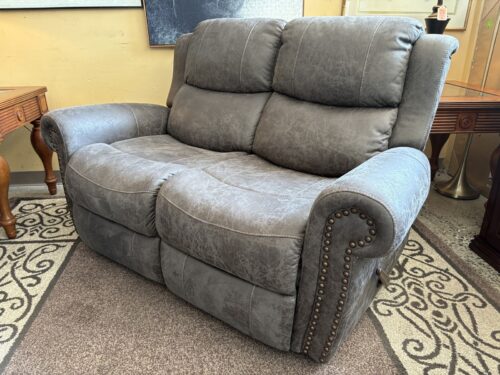 Dark Grey Manual Reclining Loveseat w/ Nailhead Trim
