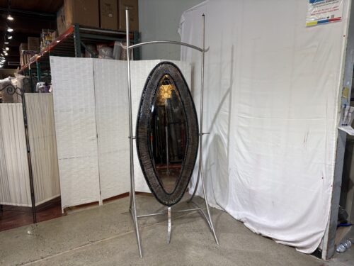 TILE WORKS CERAMIC STUDIOS Postmodern Floor Mirror with Radiating Nails and Blue Glass Mosaic Frame
