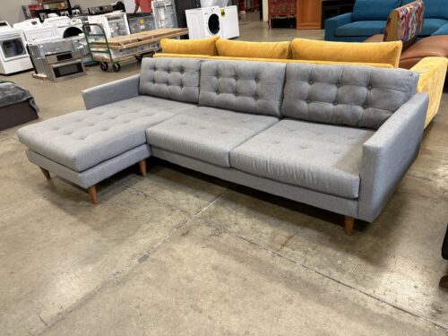 JOYBIRD Eliot Modern Button Tufted Sofa with Reversible Chaise in Essence Ash Water and Stain Resistant Polyester