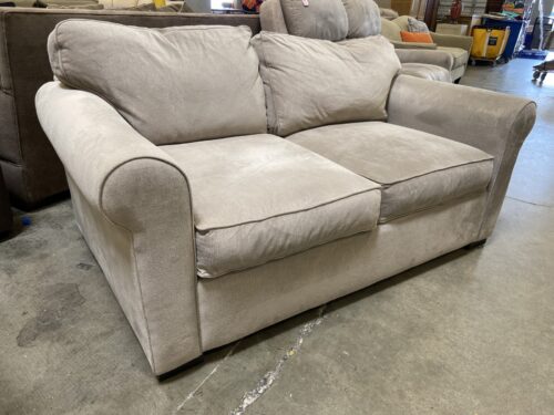 Beige Micro-Suede Loveseat with Rolled Arms