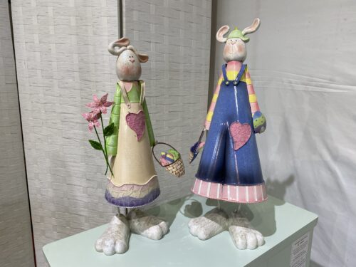 Metal Bunny Bobbler Statuette Set (Set of 2)
