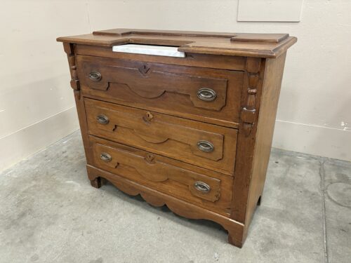 Vintage Campaign Style Solid Wood 3 Drawer Chest with Marble Insert Top