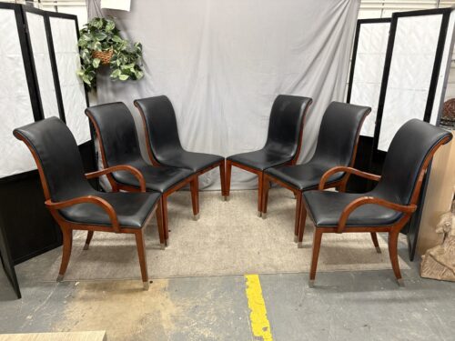 Two Tone Black & Chevron Mahogany Curved Back Dining Chairs (Set of 6)