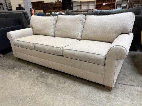 ETHAN ALLEN Beige Woven 3 Seat Roll Arm Sofa