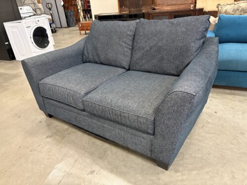 Heathered Navy Blue Loveseat with Flared Arms