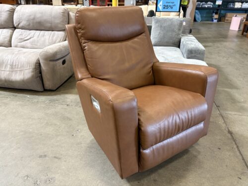 LA-Z-BOY Chocolate Brown Leather Swivel Rocking Power Recliner (Remote Not Included, As Is)