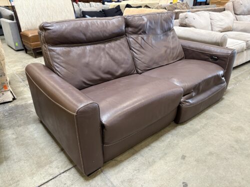 CHATEAU D'AX Espresso Brown Leather Contrast Stitch Dual Reclining Sofa