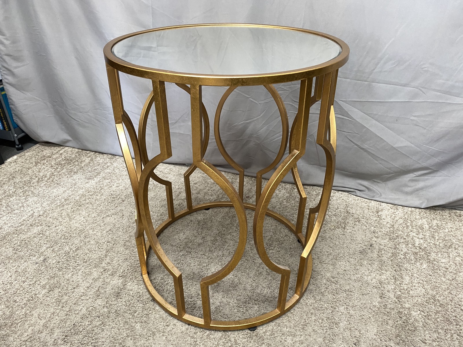 PACIFIC COAST Gold Leaf Geometric Round Mirror Top Side Table