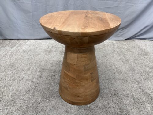 Sculpted Light Wood Round Accent Table