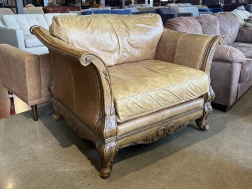 French Country Leather Wood Chair&AHalf