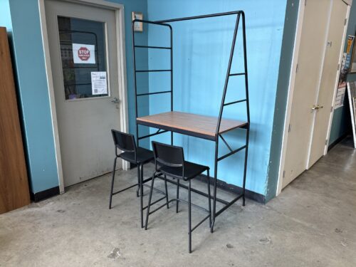 IKEA Haverud Counter Height Table with Asymmetrical Black Metal Frame and 2 Chairs