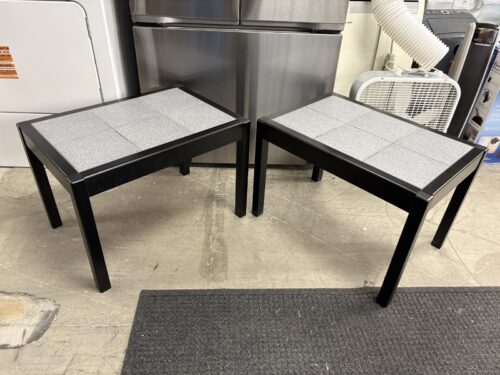 GANGSO MOBLER Vintage Danish Grey Stone Tile & Black Wood Side Table (Set of 2)