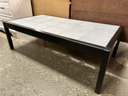GANGSO MOBLER Vintage Danish Grey Stone Tile & Black Wood Coffee Table