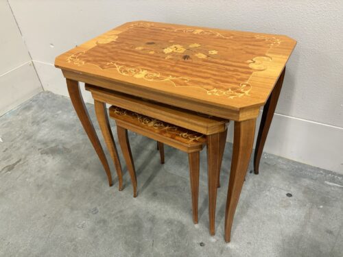 Vintage Blonde Italian Nesting Tables with Floral Marquetry Inlay