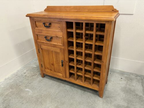 Vintage Natural Finished Solid Wood Bar Cabinet with Wine Bottle Storage