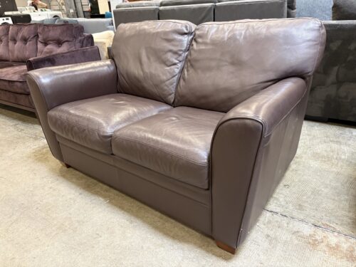 NATUZZI Espresso Brown Leather Loveseat with Wood Block Feet