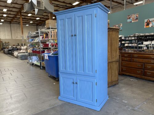 BREAKWATER BAY Neasa Smokey Blue Armoire Desk with Pull-Out Keyboard Tray and Shelving Hutch