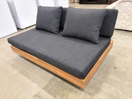 NEW! ARTICLE Lubek 50" Refined Industrial Style Low Profile Outdoor Loveseat in Slate Grey with Acacia Base