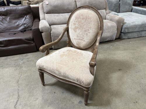 BERNHARDT French Bergere Style Armchair with Beige Floral Upholstery and Wooden Frame