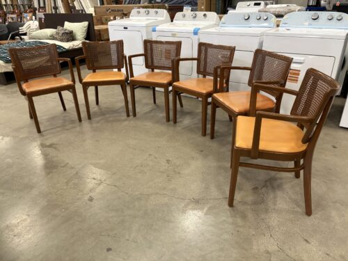 THONET Vintage Mid-Century Modern Dark Finished Cane Back Dining Chair with Terra Cotta Leather Seats (Set of 6)