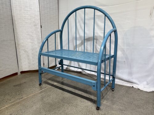 Handcrafted Blue Metal Garden Bench on Wheels