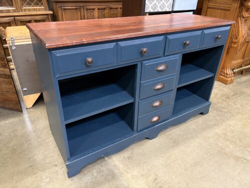 Navy Blue and Cherry Finished 6 Drawer Sideboard