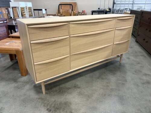 NEW! ARTICLE Lenia MCM Style White Oak Finished 9 Drawer Triple Dresser with Trestle Base