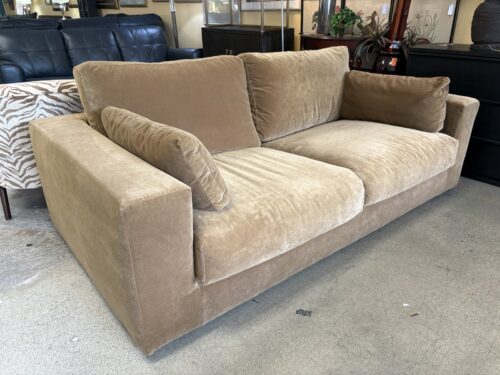 RESTORATION HARDWARE Lugano Burnt Caramel Velvet 2-Cushion Sofa