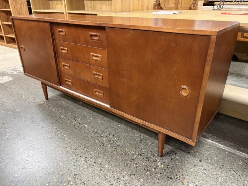 Vintage Mid-Century Modern Walnut 4-Drawer Credenza w/ Sliding Doors