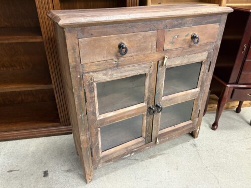 Rustic Reclaimed Wood Glass Door Console Cabinet