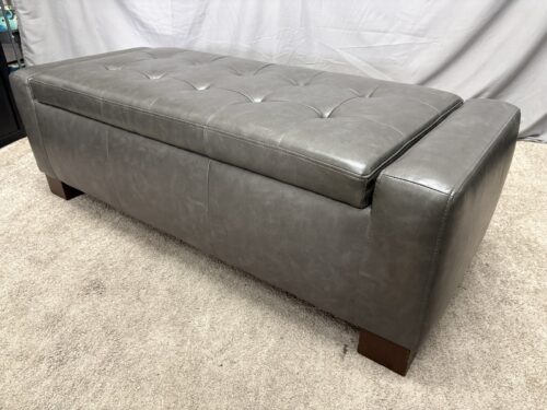 Distressed Stone Grey Tufted Storage Bench