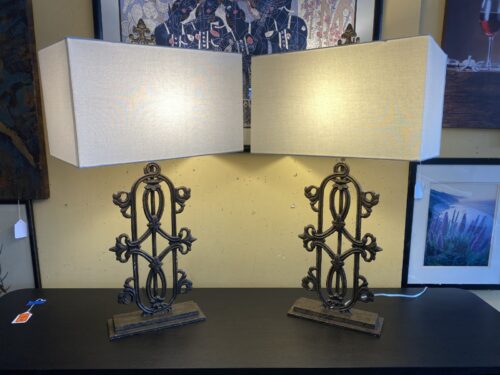 Vintage Ornate Scrollwork Metal Table Lamps (Set of 2)
