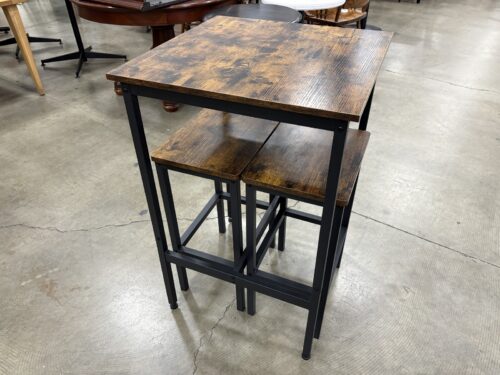 Industrial Style Rustic Top Nesting Bar Table and Stools with Black Metal Frame