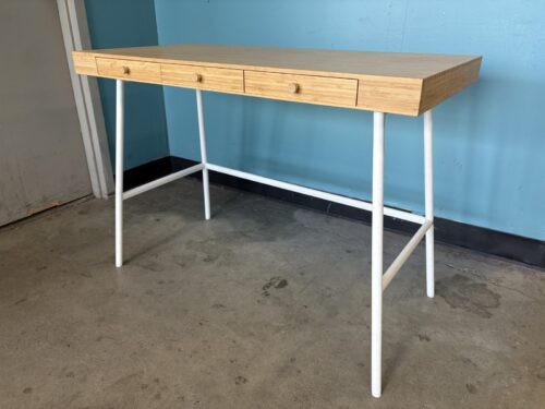 IKEA Lillasen 40" Bamboo 3 Drawer Desk with White Metal Base