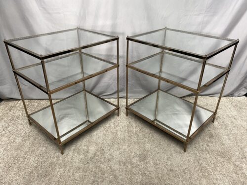 White Gold Finished 3-Tier Mirrored Glass Side Tables (Set of 2)