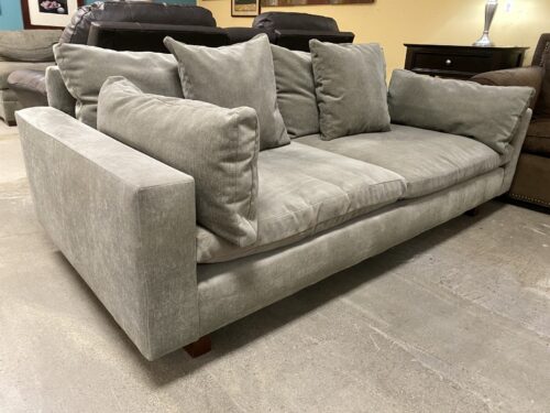 WEST ELM Harmony Distressed Velvet Sofa in Mineral Grey