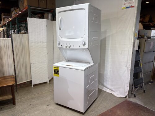 NEW! GE Electric Top Load Wash Stacked Laundry Center Model # GUD27ESSM1WW