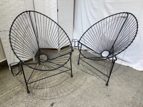 NEW! MCM Style Wire Egg Garden Chair with Cup Holder (Set of 2)