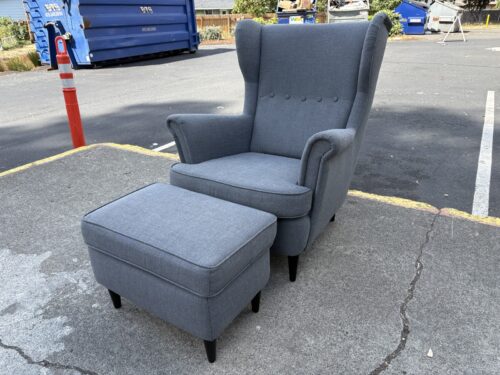 IKEA Strandmon Dark Grey Wingback Armchair with Ottoman
