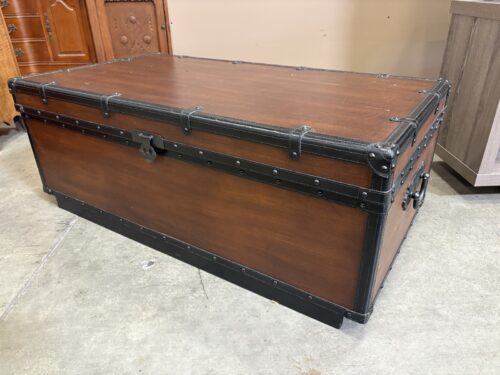 Vintage Large Brown Leather Wrapped Storage Chest with Nailhead Trim