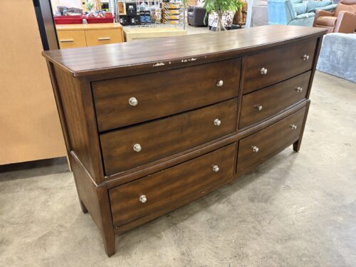 Contemporary Dark Finish 6 Drawer Dresser with Silver Knobs