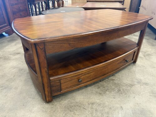 HAMMARY FURNITURE Primo Collection Walnut Finish Lift Top Coffee Table with Lower Drawer on Casters