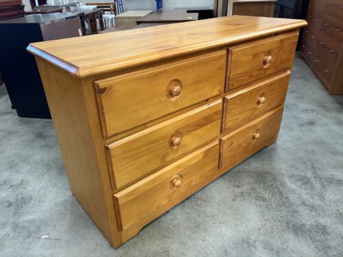Traditional Light Natural Stain Wooden 6 Drawer Dresser