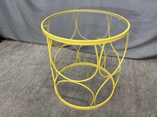 Yellow Geometric Metal Round Glass Top End Table