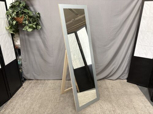 Blonde Wood Silver Rimmed Freestanding Mirror
