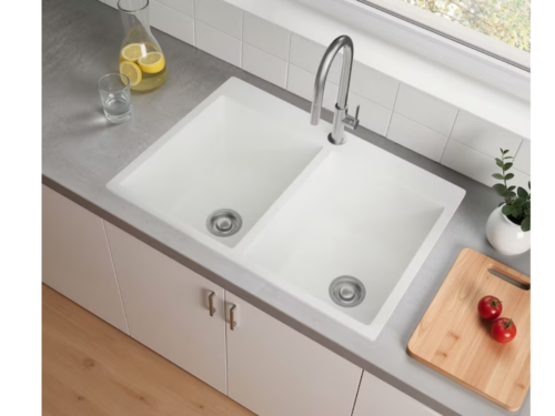 NEW! PROJECT SOURCE White Drop-in 33-in x 22-in Composite Double Bowl Kitchen Sink