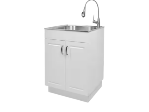 NEW! GLACIER BAY 24" Stainless Steel Utility Sink & White Cabinet