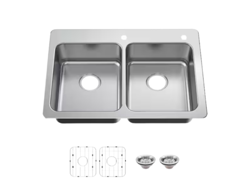 NEW! GLACIER BAY Bratten 33" Drop in 50/50 Double Bowl Stainless Steel Sink