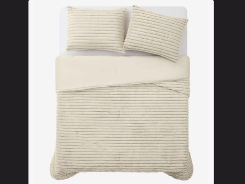 NEW! FYRE 3Pc King Size Channel Faux Fur Comforter Set