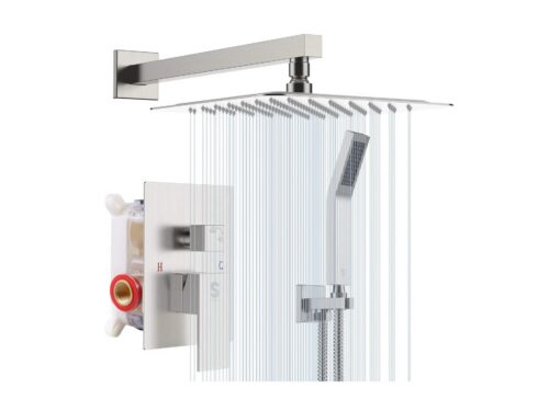 NEW! SR SUN RISE 12 Inch Ceiling Mount Brushed Nickel Shower System